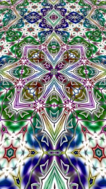 Benzersiz mandala, Oriental yuvarlak desen, mistik motifi, egzotik arka plan. Fantastik fraktal tasarım, geometrik doku parlayan renkli dijital sanat.