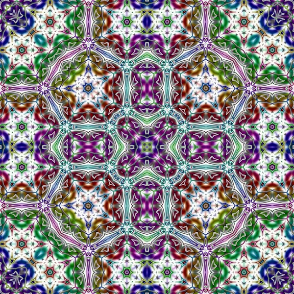 Benzersiz mandala, Oriental yuvarlak desen, mistik motifi, egzotik arka plan. Fantastik fraktal tasarım, geometrik doku parlayan renkli dijital sanat.