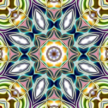 Benzersiz mandala, Oriental yuvarlak desen, mistik motifi, egzotik arka plan. Fantastik fraktal tasarım, geometrik doku parlayan renkli dijital sanat.