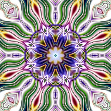 Benzersiz mandala, Oriental yuvarlak desen, mistik motifi, egzotik arka plan. Fantastik fraktal tasarım, geometrik doku parlayan renkli dijital sanat.