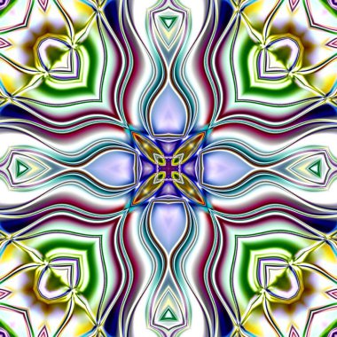 Benzersiz mandala, Oriental yuvarlak desen, mistik motifi, egzotik arka plan. Fantastik fraktal tasarım, geometrik doku parlayan renkli dijital sanat.