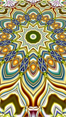 Benzersiz mandala, Oriental yuvarlak desen, mistik motifi, egzotik arka plan. Fantastik fraktal tasarım, geometrik doku parlayan renkli dijital sanat.