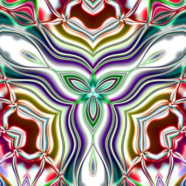 Benzersiz mandala, Oriental yuvarlak desen, mistik motifi, egzotik arka plan. Fantastik fraktal tasarım, geometrik doku parlayan renkli dijital sanat.