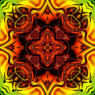 Benzersiz mandala, Oriental yuvarlak desen, mistik motifi, egzotik arka plan. Fantastik fraktal tasarım, geometrik doku parlayan renkli dijital sanat.