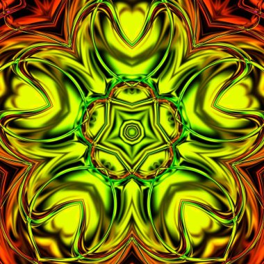 Benzersiz mandala, Oriental yuvarlak desen, mistik motifi, egzotik arka plan. Fantastik fraktal tasarım, geometrik doku parlayan renkli dijital sanat.