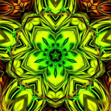 Benzersiz mandala, Oriental yuvarlak desen, mistik motifi, egzotik arka plan. Fantastik fraktal tasarım, geometrik doku parlayan renkli dijital sanat.