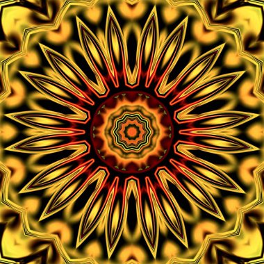 Benzersiz mandala, Oriental yuvarlak desen, mistik motifi, egzotik arka plan. Fantastik fraktal tasarım, geometrik doku parlayan renkli dijital sanat.