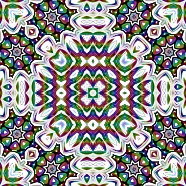 Benzersiz mandala, Oriental yuvarlak desen, mistik motifi, egzotik arka plan. Fantastik fraktal tasarım, geometrik doku parlayan renkli dijital sanat.