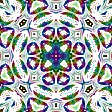 Benzersiz mandala, Oriental yuvarlak desen, mistik motifi, egzotik arka plan. Fantastik fraktal tasarım, geometrik doku parlayan renkli dijital sanat.