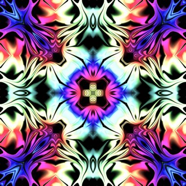 Benzersiz mandala, Oriental yuvarlak desen, mistik motifi, egzotik arka plan. Fantastik fraktal tasarım, geometrik doku parlayan renkli dijital sanat.