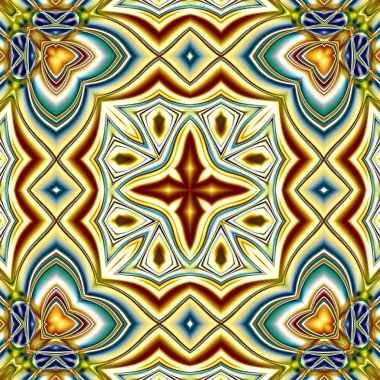 Benzersiz mandala, Oriental yuvarlak desen, mistik motifi, egzotik arka plan. Fantastik fraktal tasarım, geometrik doku parlayan renkli dijital sanat.