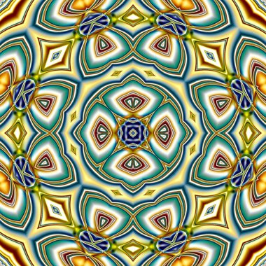 Benzersiz mandala, Oriental yuvarlak desen, mistik motifi, egzotik arka plan. Fantastik fraktal tasarım, geometrik doku parlayan renkli dijital sanat.