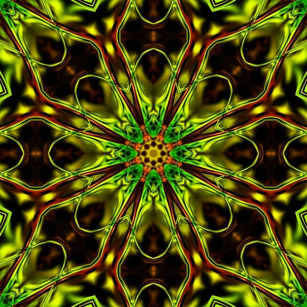 Benzersiz mandala, Oriental yuvarlak desen, mistik motifi, egzotik arka plan. Fantastik fraktal tasarım, geometrik doku parlayan renkli dijital sanat.