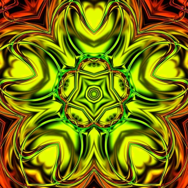 Benzersiz mandala, Oriental yuvarlak desen, mistik motifi, egzotik arka plan. Fantastik fraktal tasarım, geometrik doku parlayan renkli dijital sanat.