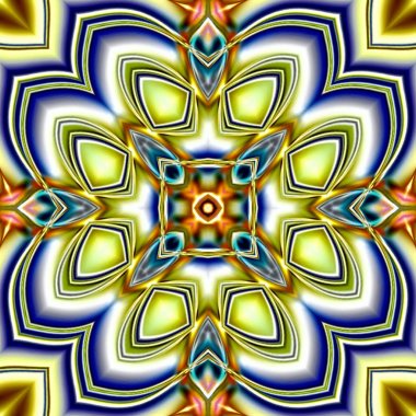 Benzersiz mandala, Oriental yuvarlak desen, mistik motifi, egzotik arka plan. Fantastik fraktal tasarım, geometrik doku parlayan renkli dijital sanat.