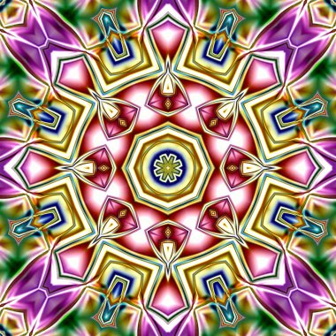 Benzersiz mandala, Oriental yuvarlak desen, mistik motifi, egzotik arka plan. Fantastik fraktal tasarım, geometrik doku parlayan renkli dijital sanat.