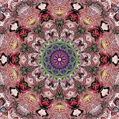 Benzersiz mandala, Oriental yuvarlak desen, mistik motifi, egzotik arka plan. Fantastik fraktal tasarım, geometrik doku parlayan renkli dijital sanat.