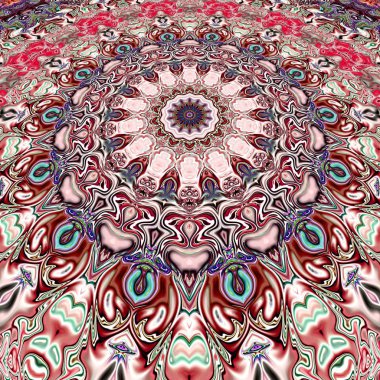 Benzersiz mandala, Oriental yuvarlak desen, mistik motifi, egzotik arka plan. Fantastik fraktal tasarım, geometrik doku parlayan renkli dijital sanat.