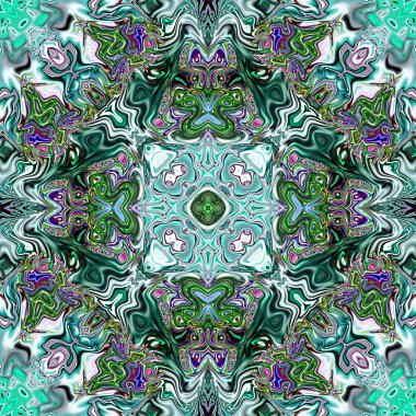 Benzersiz mandala, Oriental yuvarlak desen, mistik motifi, egzotik arka plan. Fantastik fraktal tasarım, geometrik doku parlayan renkli dijital sanat.