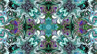 Benzersiz mandala, Oriental yuvarlak desen, mistik motifi, egzotik arka plan. Fantastik fraktal tasarım, geometrik doku parlayan renkli dijital sanat.