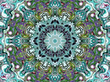 Benzersiz mandala, Oriental yuvarlak desen, mistik motifi, egzotik arka plan. Fantastik fraktal tasarım, geometrik doku parlayan renkli dijital sanat.