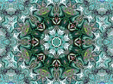 Benzersiz mandala, Oriental yuvarlak desen, mistik motifi, egzotik arka plan. Fantastik fraktal tasarım, geometrik doku parlayan renkli dijital sanat.