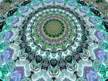 Benzersiz mandala, Oriental yuvarlak desen, mistik motifi, egzotik arka plan. Fantastik fraktal tasarım, geometrik doku parlayan renkli dijital sanat.