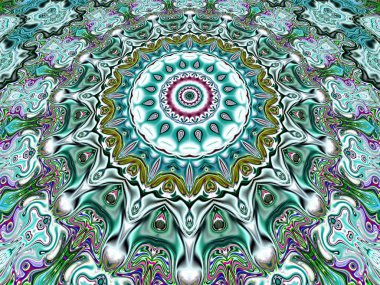 Benzersiz mandala, Oriental yuvarlak desen, mistik motifi, egzotik arka plan. Fantastik fraktal tasarım, geometrik doku parlayan renkli dijital sanat.