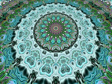 Benzersiz mandala, Oriental yuvarlak desen, mistik motifi, egzotik arka plan. Fantastik fraktal tasarım, geometrik doku parlayan renkli dijital sanat.