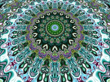 Benzersiz mandala, Oriental yuvarlak desen, mistik motifi, egzotik arka plan. Fantastik fraktal tasarım, geometrik doku parlayan renkli dijital sanat.