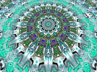 Benzersiz mandala, Oriental yuvarlak desen, mistik motifi, egzotik arka plan. Fantastik fraktal tasarım, geometrik doku parlayan renkli dijital sanat.