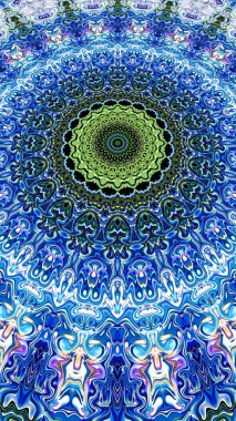 Benzersiz mandala, Oriental yuvarlak desen, mistik motifi, egzotik arka plan. Fantastik fraktal tasarım, geometrik doku parlayan renkli dijital sanat.