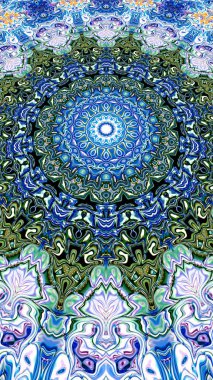 Benzersiz mandala, Oriental yuvarlak desen, mistik motifi, egzotik arka plan. Fantastik fraktal tasarım, geometrik doku parlayan renkli dijital sanat.