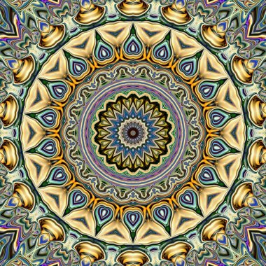 Benzersiz mandala, Oriental yuvarlak desen, mistik motifi, egzotik arka plan. Fantastik fraktal tasarım, geometrik doku parlayan renkli dijital sanat.