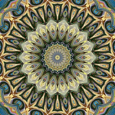 Benzersiz mandala, Oriental yuvarlak desen, mistik motifi, egzotik arka plan. Fantastik fraktal tasarım, geometrik doku parlayan renkli dijital sanat.