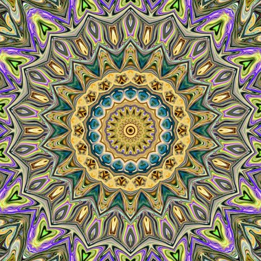 Benzersiz mandala, Oriental yuvarlak desen, mistik motifi, egzotik arka plan. Fantastik fraktal tasarım, geometrik doku parlayan renkli dijital sanat.