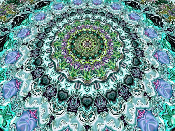 Benzersiz mandala, Oriental yuvarlak desen, mistik motifi, egzotik arka plan. Fantastik fraktal tasarım, geometrik doku parlayan renkli dijital sanat.