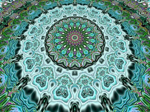 Benzersiz mandala, Oriental yuvarlak desen, mistik motifi, egzotik arka plan. Fantastik fraktal tasarım, geometrik doku parlayan renkli dijital sanat.