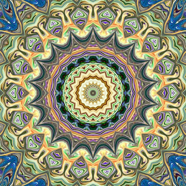 Benzersiz mandala, Oriental yuvarlak desen, mistik motifi, egzotik arka plan. Fantastik fraktal tasarım, geometrik doku parlayan renkli dijital sanat.