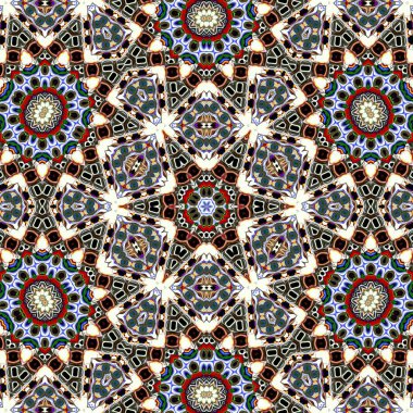 Benzersiz mandala, Oriental yuvarlak desen, mistik motifi, egzotik arka plan. Fantastik fraktal tasarım, geometrik doku parlayan renkli dijital sanat.