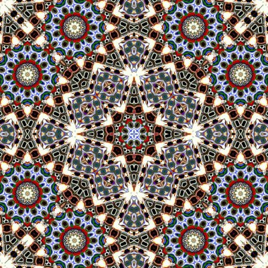 Benzersiz mandala, Oriental yuvarlak desen, mistik motifi, egzotik arka plan. Fantastik fraktal tasarım, geometrik doku parlayan renkli dijital sanat.