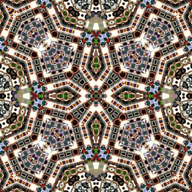 Benzersiz mandala, Oriental yuvarlak desen, mistik motifi, egzotik arka plan. Fantastik fraktal tasarım, geometrik doku parlayan renkli dijital sanat.