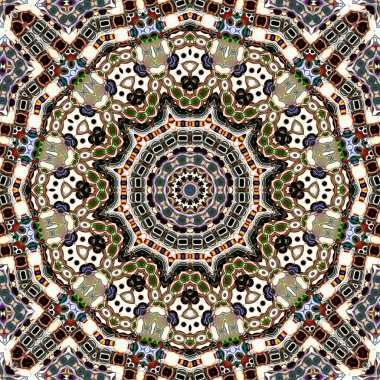 Benzersiz mandala, Oriental yuvarlak desen, mistik motifi, egzotik arka plan. Fantastik fraktal tasarım, geometrik doku parlayan renkli dijital sanat.