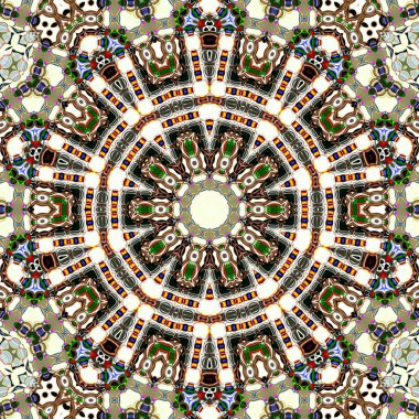 Benzersiz mandala, Oriental yuvarlak desen, mistik motifi, egzotik arka plan. Fantastik fraktal tasarım, geometrik doku parlayan renkli dijital sanat.
