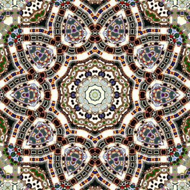 Benzersiz mandala, Oriental yuvarlak desen, mistik motifi, egzotik arka plan. Fantastik fraktal tasarım, geometrik doku parlayan renkli dijital sanat.