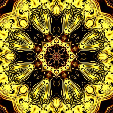 Benzersiz mandala, Oriental yuvarlak desen, mistik motifi, egzotik arka plan. Fantastik fraktal tasarım, geometrik doku parlayan renkli dijital sanat.