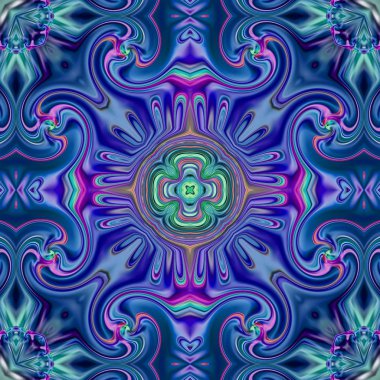 Benzersiz mandala, Oriental yuvarlak desen, mistik motifi, egzotik arka plan. Fantastik fraktal tasarım, geometrik doku parlayan renkli dijital sanat.