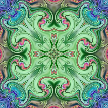 Benzersiz mandala, Oriental yuvarlak desen, mistik motifi, egzotik arka plan. Fantastik fraktal tasarım, geometrik doku parlayan renkli dijital sanat.