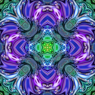 Benzersiz mandala, Oriental yuvarlak desen, mistik motifi, egzotik arka plan. Fantastik fraktal tasarım, geometrik doku parlayan renkli dijital sanat.