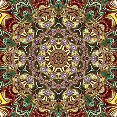 Benzersiz mandala, Oriental yuvarlak desen, mistik motifi, egzotik arka plan. Fantastik fraktal tasarım, geometrik doku parlayan renkli dijital sanat.